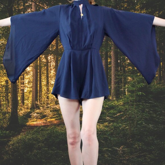 Very J Pants - Bell Sleeve Navy Chiffon Romper